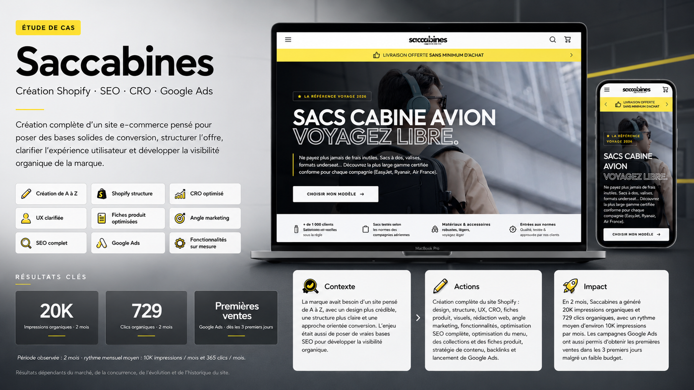 Boutique Shopify Saccabines, développée par Clickscreation