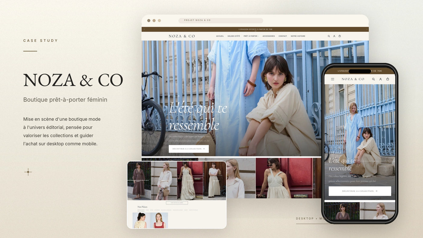 Boutique Noza & Co affichée sur ordinateur, tablette et mobile